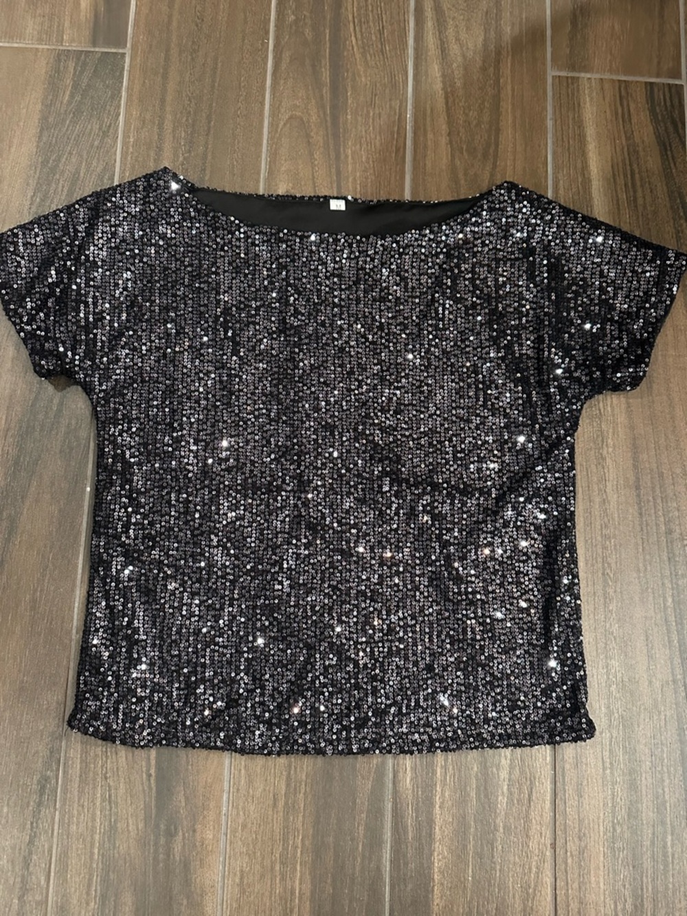 Women's Black Sequin Short Sleeve Top M